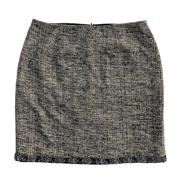 Josephine Chaus | Silk Tweed Floral Beaded Hem Short Pencil Mini Skirt 10P - Picture 1 of 5